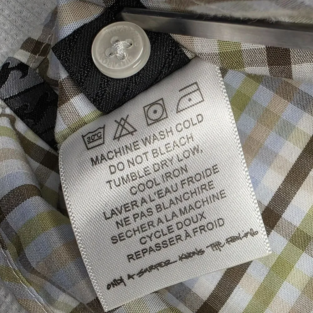 Billabong Men’s M White Olive Green Brown Blue Plaid Shirt SS Button Down